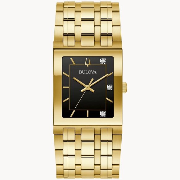 Bulova Men's Quadra Modern Quartz Gold Gemmed Stainless Steel Watch 30 MM 97D132 - Picture 1 of 4